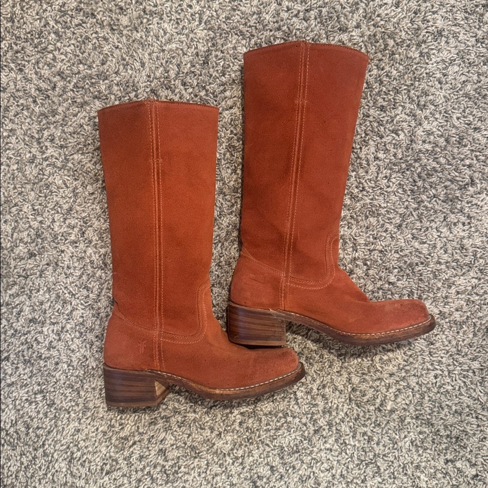 Frye Campus Boots Cognac Rust SUEDE LEATHER 7.0 Made in USA riding boots RARE